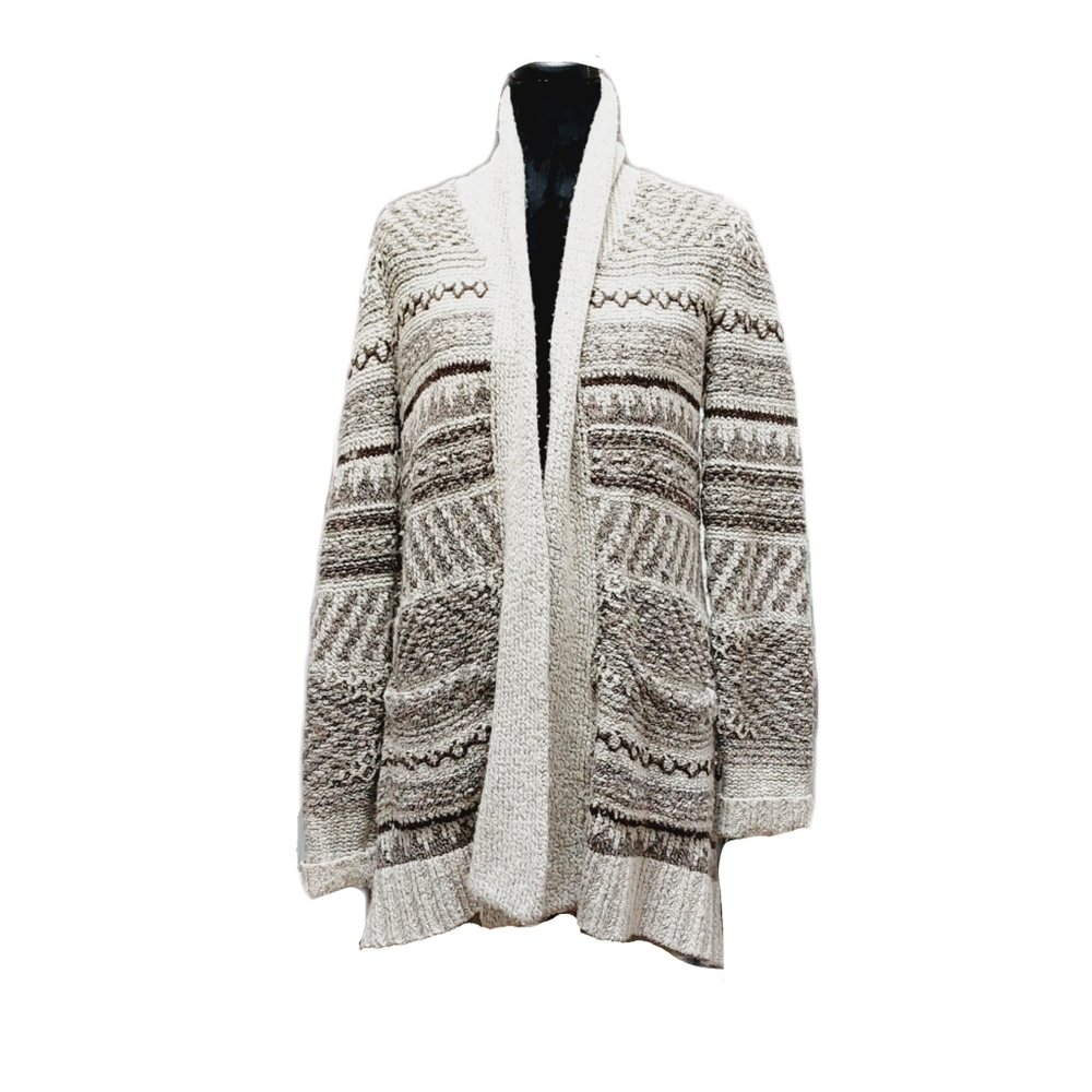 Lucky Brand Womens Open Cardigan Southwestern Long Sleeve Sweater Soft Size M - Picture 2 of 8